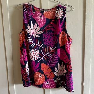 Tropical leaf print tank- Violet + Claire - hot pink/orange/navy bright, summery